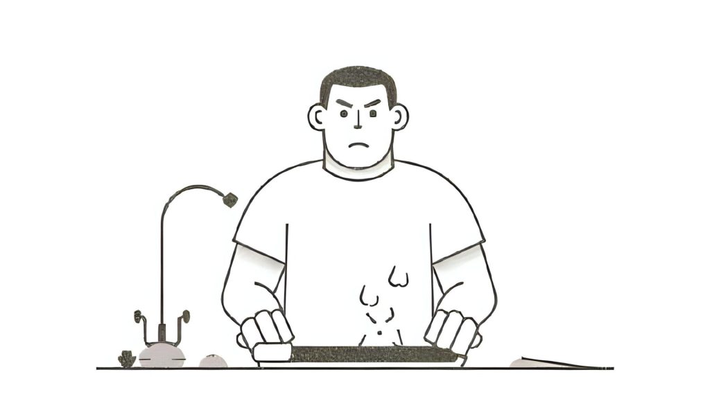a frustrated man does the dishes